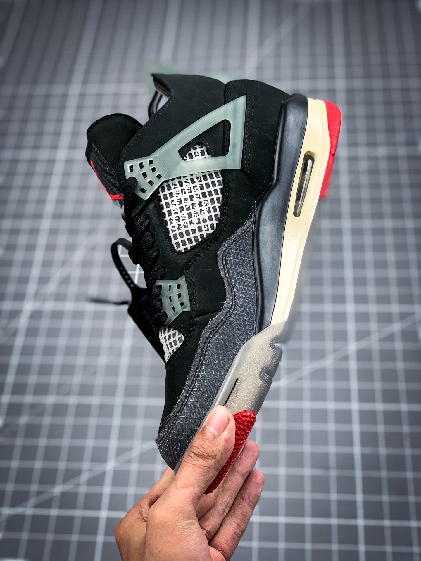 450 OFF-White x Air Jordan 4 ”Bred”OW联名蝉翼黑灰红 CV9388-001