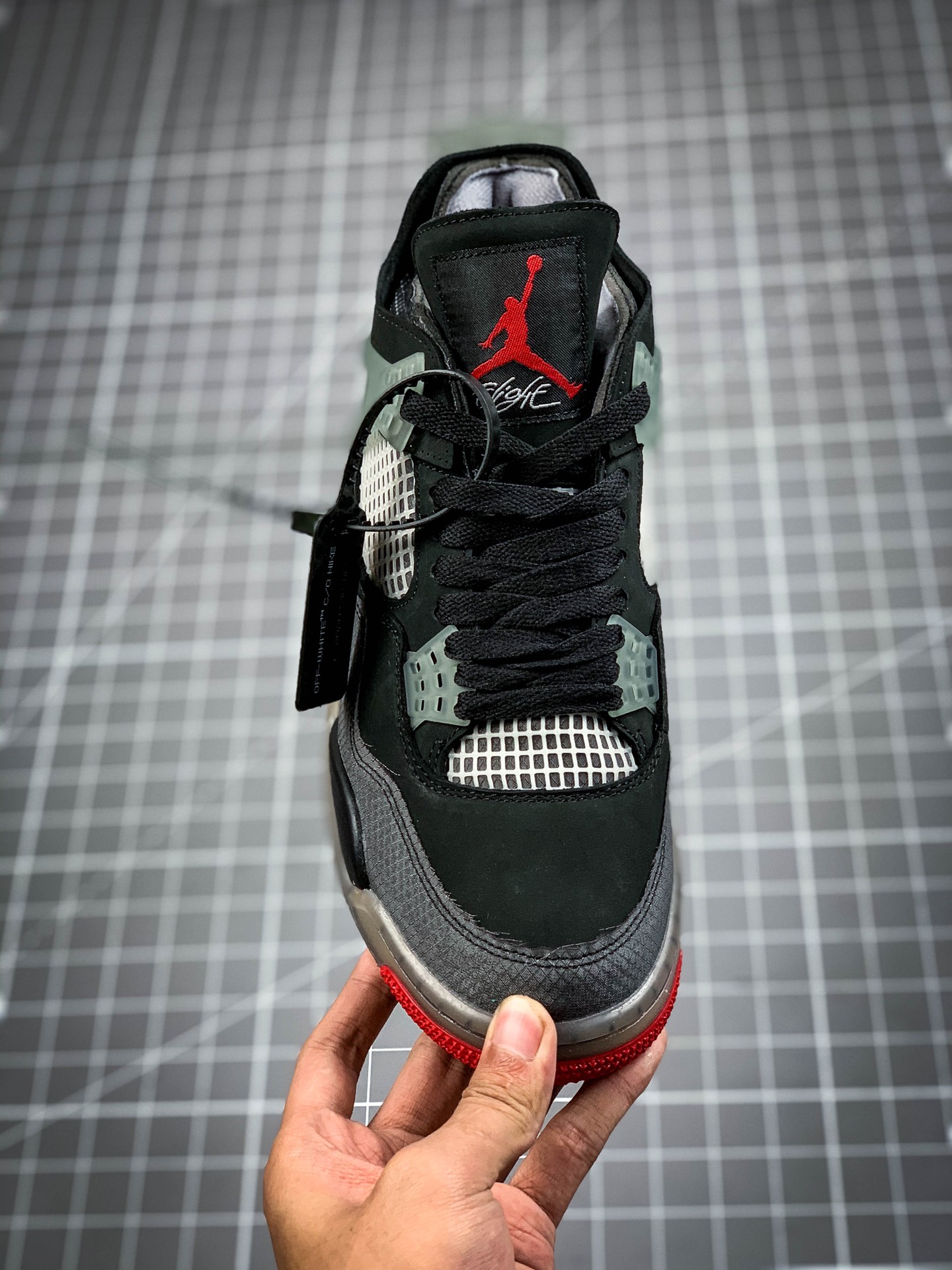 450 OFF-White x Air Jordan 4 ”Bred”OW联名蝉翼黑灰红 CV9388-001