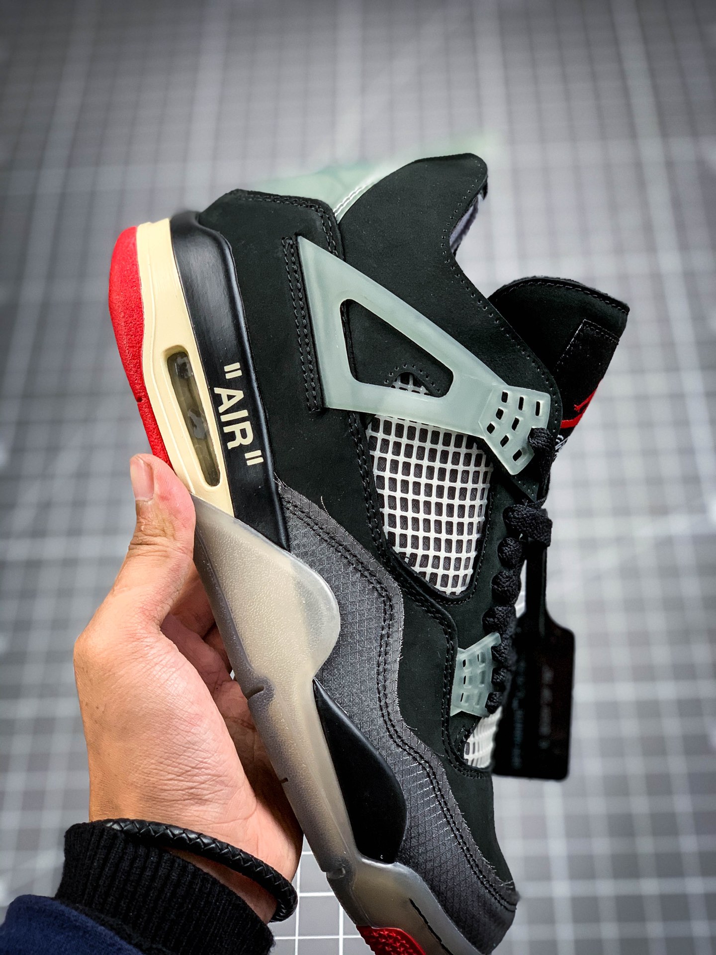 450 OFF-White x Air Jordan 4 ”Bred”OW联名蝉翼黑灰红 CV9388-001