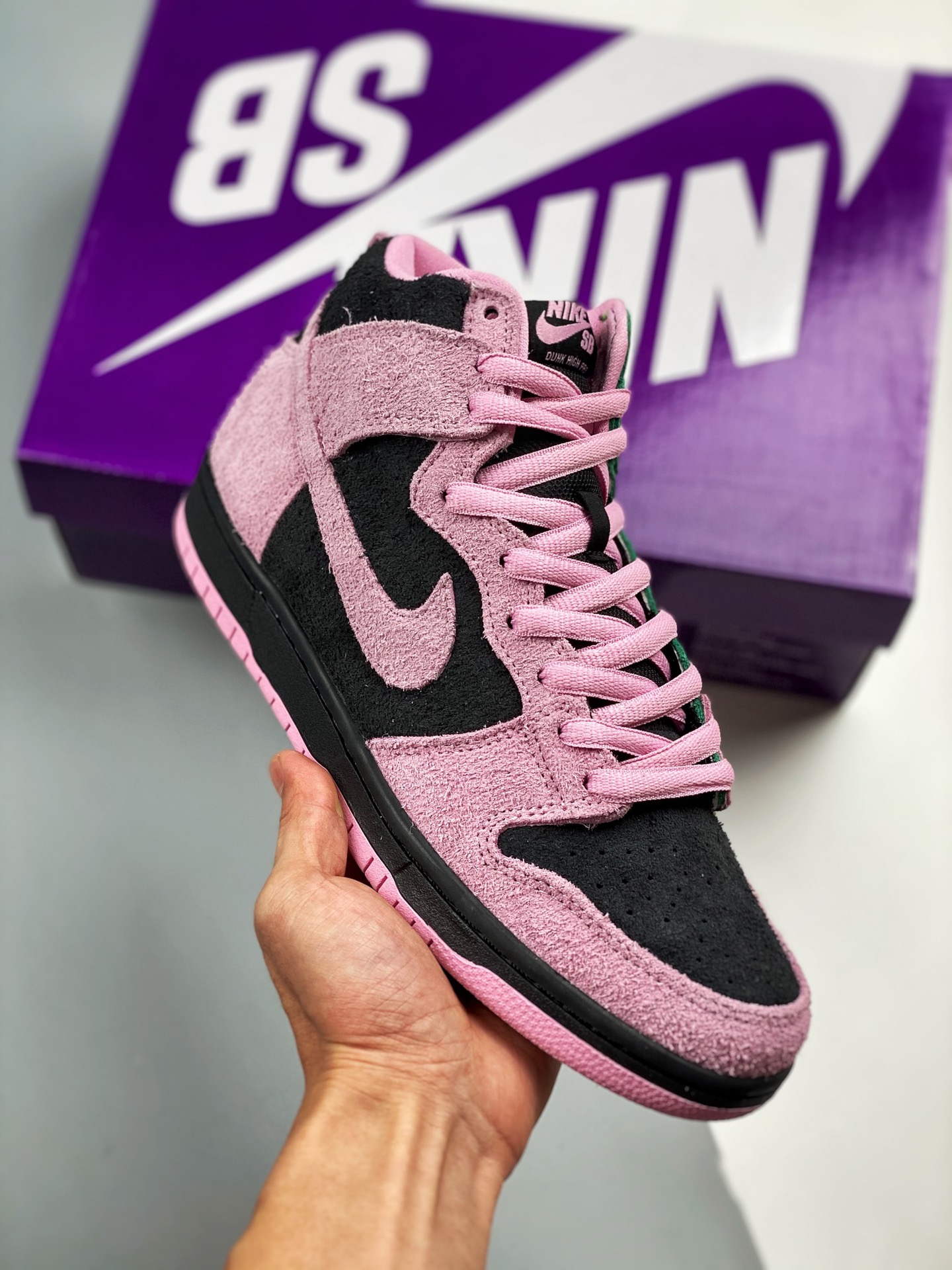 Nike SB Dunk High "lnver Celtics" negro, rosa y verde, producción original de fábrica grande, la mejor versión actual d…