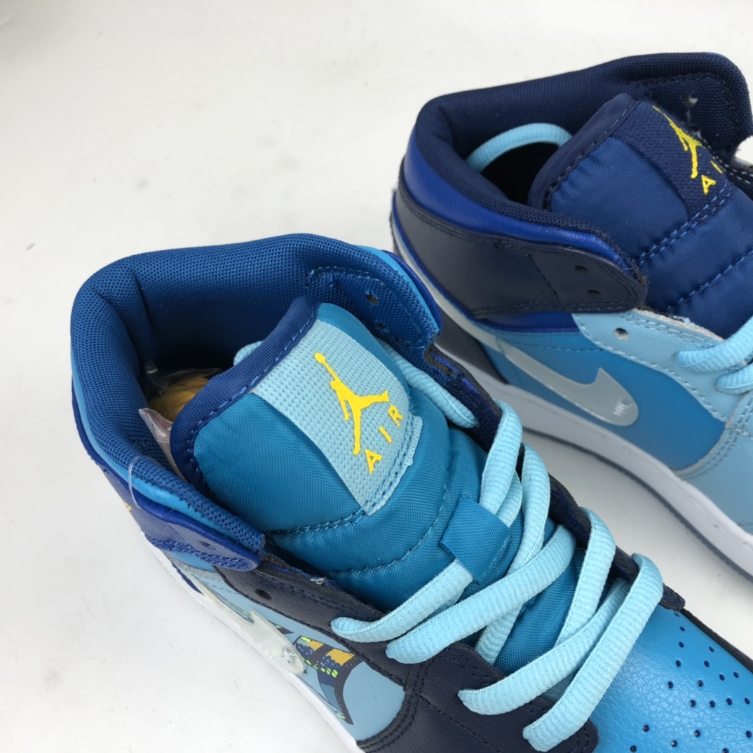 240 Air Jordan 1 Mid Gs FLY 冰蓝鸳鸯 AJ1 乔1 中帮百搭休闲运动板鞋 BV7446-400