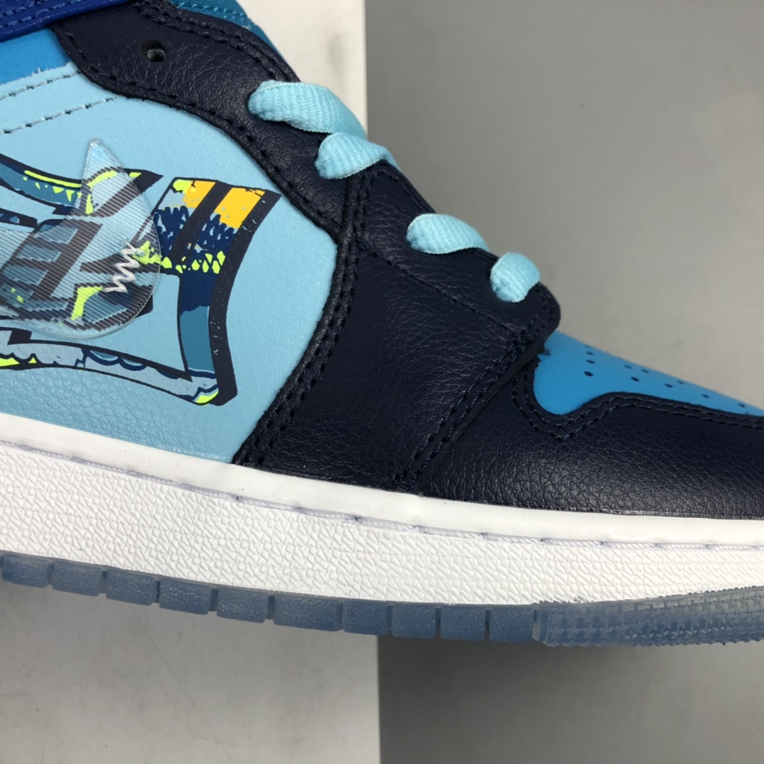240 Air Jordan 1 Mid Gs FLY 冰蓝鸳鸯 AJ1 乔1 中帮百搭休闲运动板鞋 BV7446-400