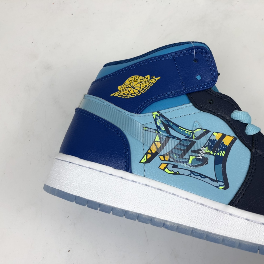 240 Air Jordan 1 Mid Gs FLY 冰蓝鸳鸯 AJ1 乔1 中帮百搭休闲运动板鞋 BV7446-400