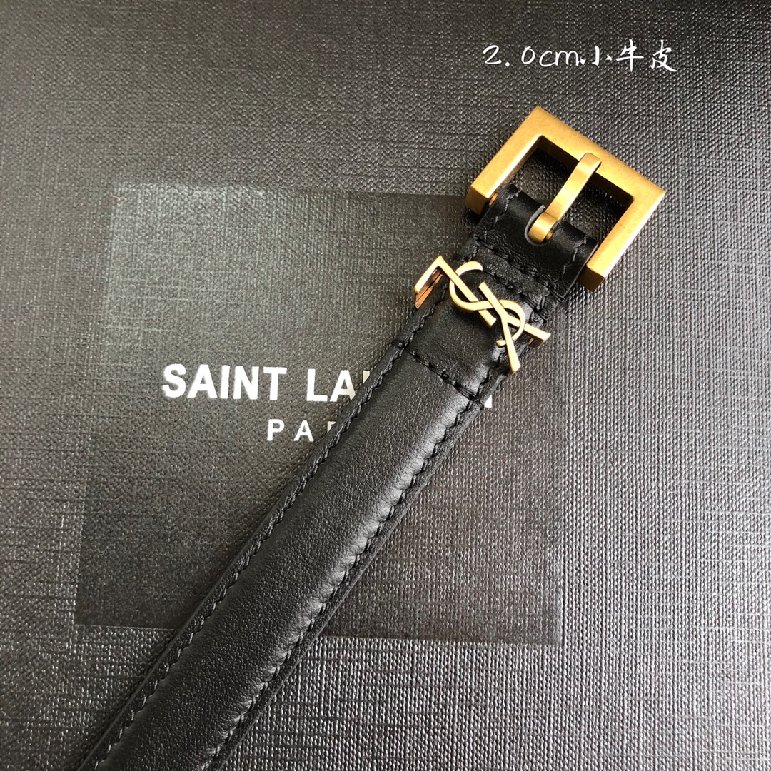 YSL平纹顶级小牛皮软腰带2.0cm