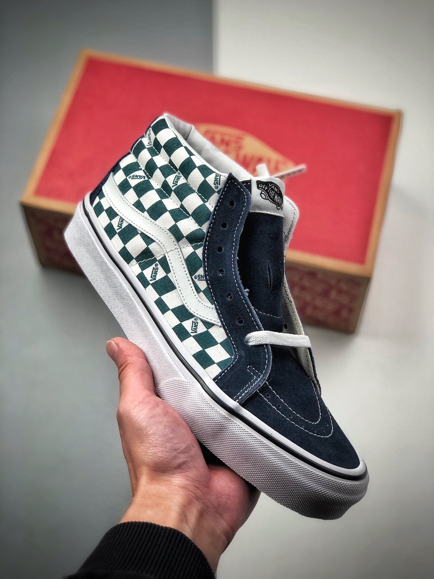 150  Vans范斯官方 绿白棋盘格 男鞋女鞋Sk8-Mid中帮板鞋运动鞋