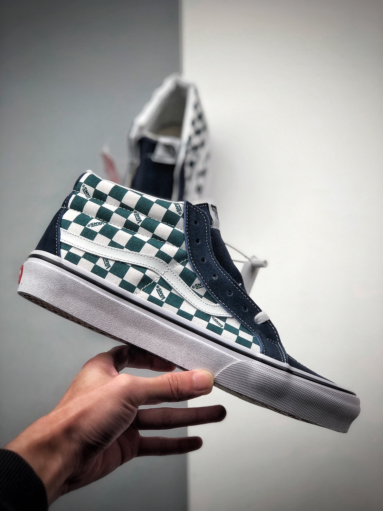 150  Vans范斯官方 绿白棋盘格 男鞋女鞋Sk8-Mid中帮板鞋运动鞋