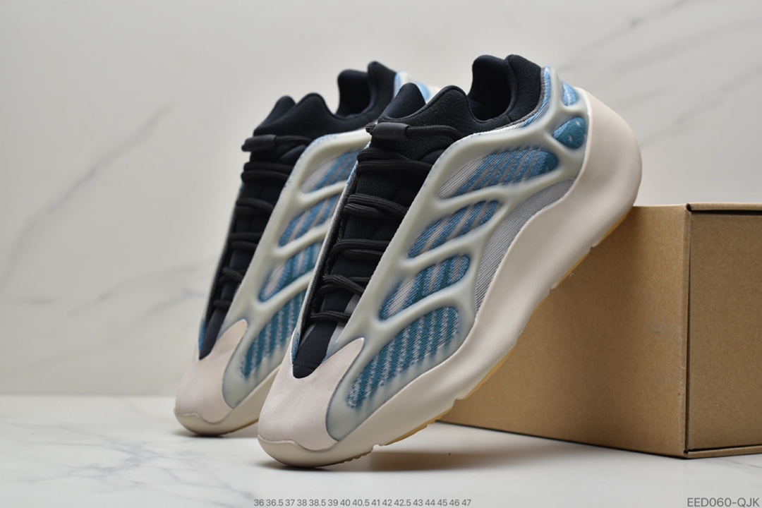 360 Kanye West x Adidas Yeezy 700 V3”Kyanite”低帮复古休闲运动穿搭慢跑鞋“蛋壳白亚里蓝异形夜光”GY0260