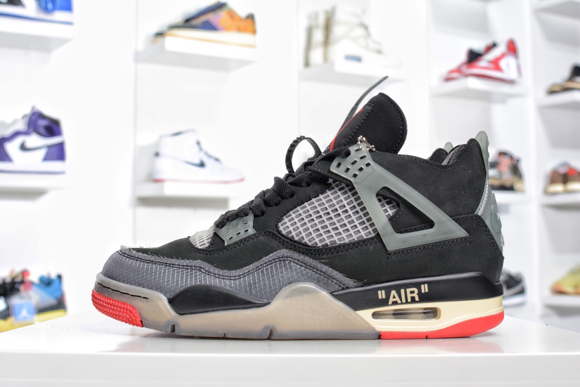 G版纯原第一批G版纯原❗️ off white x air Jordan 4 黑红 提前渠道开发，发售后可对比原鞋，区别市面看图做货版定制头层磨砂皮料 正确侧边tpu材料卡色 正确鞋舌立体高频 内置原厂气垫