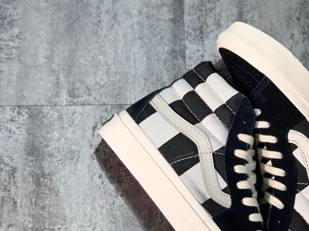 160 Vans SK8-Hi 黑白大棋盘格 拼接硫化板鞋
