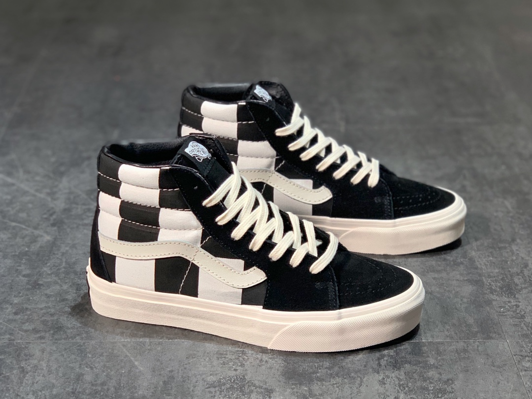 160 Vans SK8-Hi 黑白大棋盘格 拼接硫化板鞋