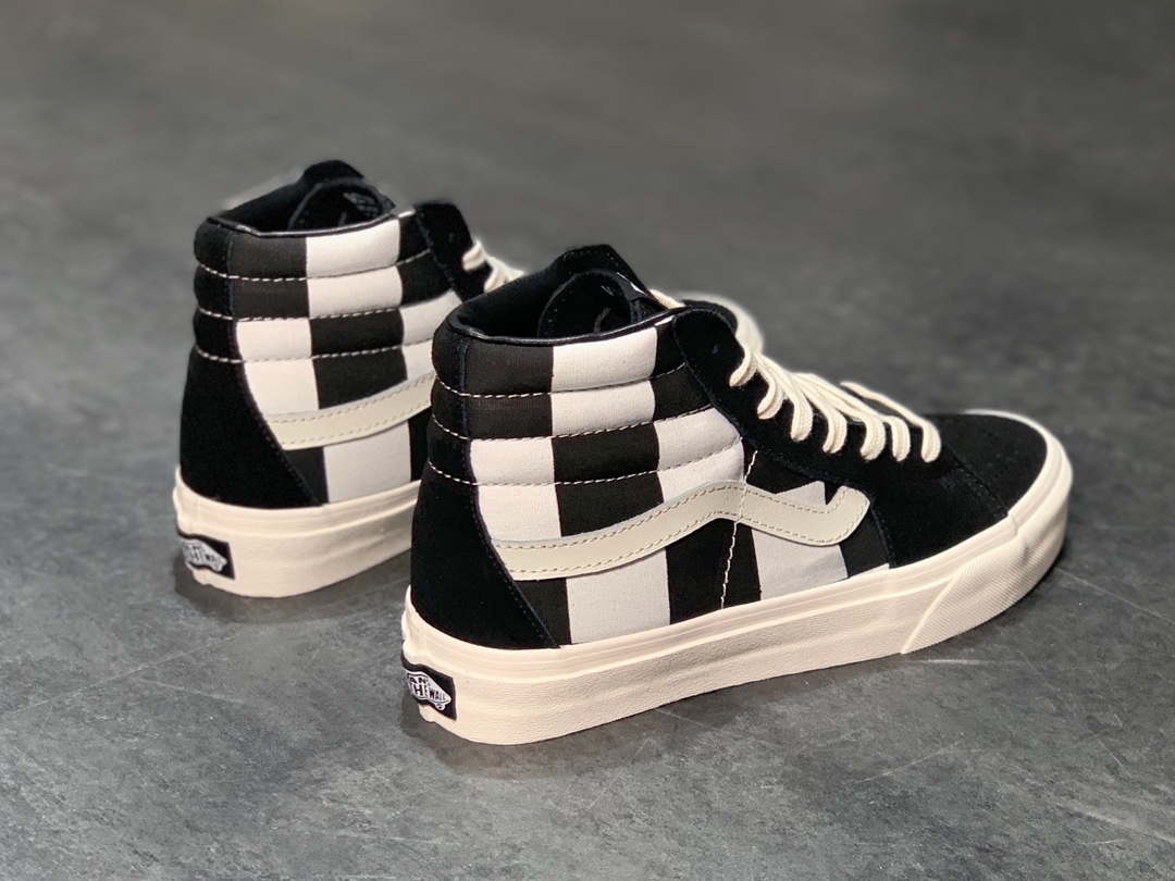 160 Vans SK8-Hi 黑白大棋盘格 拼接硫化板鞋