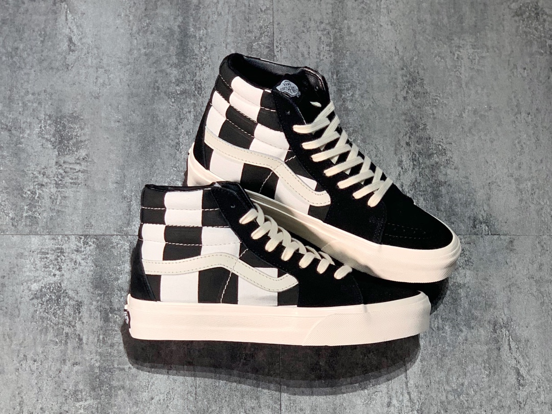 160 Vans SK8-Hi 黑白大棋盘格 拼接硫化板鞋