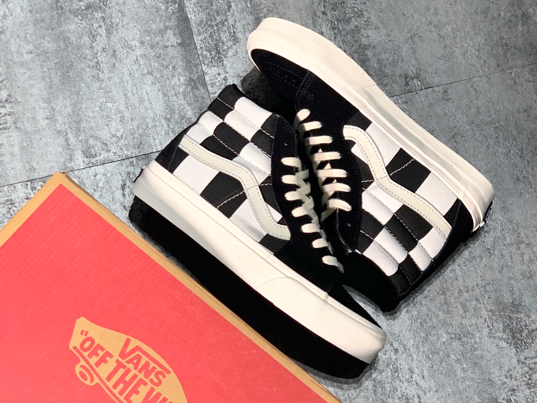160 Vans SK8-Hi 黑白大棋盘格 拼接硫化板鞋