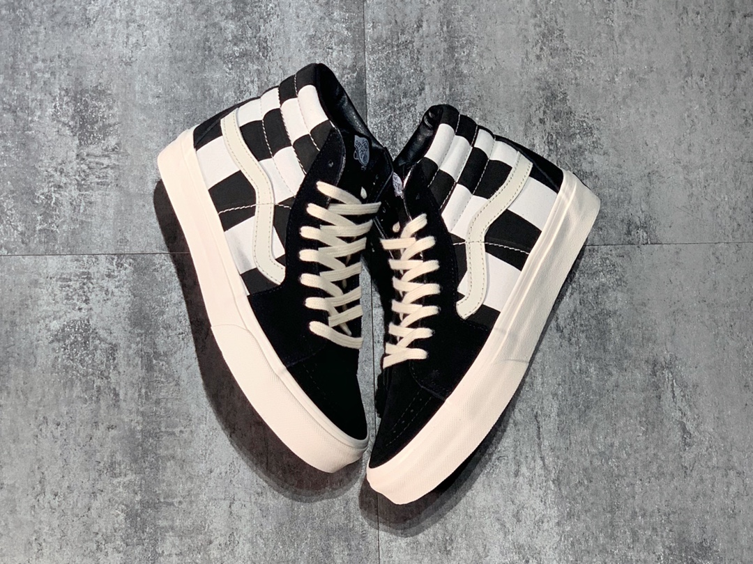 160 Vans SK8-Hi 黑白大棋盘格 拼接硫化板鞋