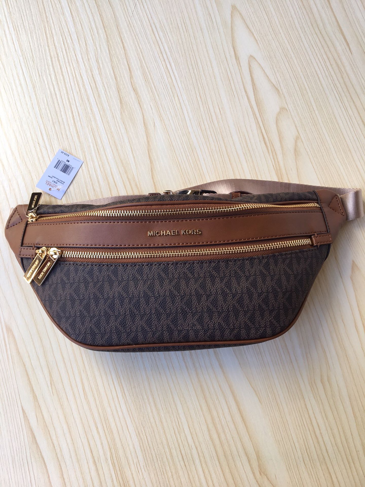 Michael Kors Michael kors mk新款 老花男女士腰包，棕色，白色，尺寸36×15×6