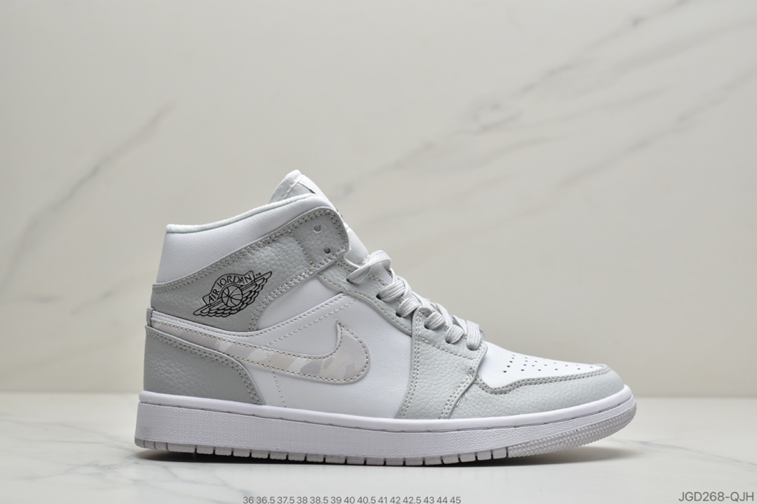 180 公司级耐克NIKE Air Jordan 1 Retro Mid”White Camo”AJ1运动篮球鞋“白灰迷彩”DC9035-100