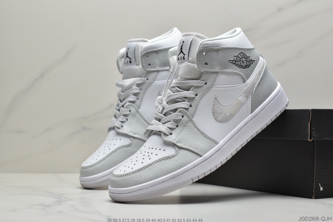 180 公司级耐克NIKE Air Jordan 1 Retro Mid”White Camo”AJ1运动篮球鞋“白灰迷彩”DC9035-100