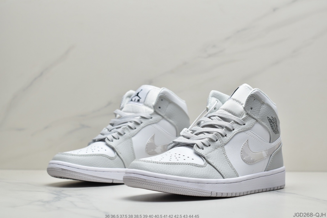 180 公司级耐克NIKE Air Jordan 1 Retro Mid”White Camo”AJ1运动篮球鞋“白灰迷彩”DC9035-100