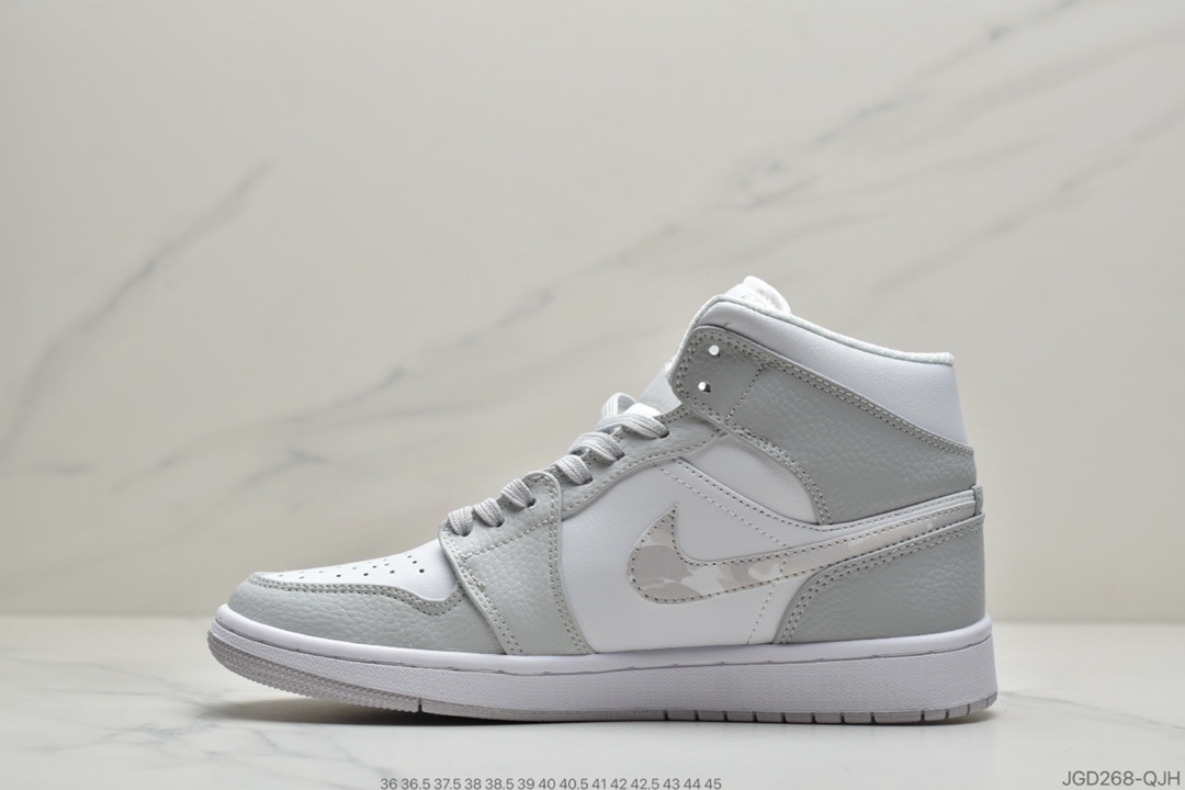 180 公司级耐克NIKE Air Jordan 1 Retro Mid”White Camo”AJ1运动篮球鞋“白灰迷彩”DC9035-100