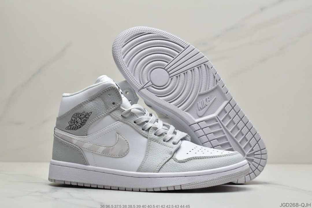 180 公司级耐克NIKE Air Jordan 1 Retro Mid”White Camo”AJ1运动篮球鞋“白灰迷彩”DC9035-100