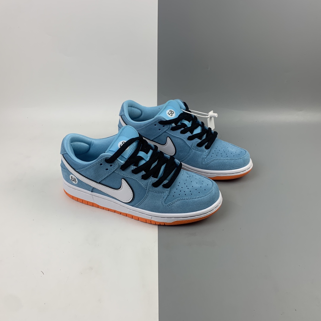 200 WE CLUB 58 x Nk SB Dunk Low Pro”Club 58 Gulf”扣篮系列低帮休闲运动滑板板鞋“麂皮浅海蓝白58”BQ6817-401