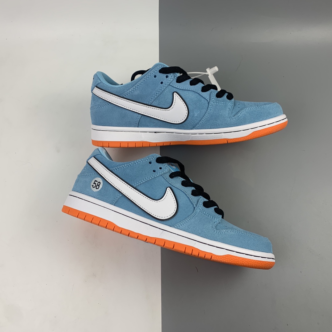 200 WE CLUB 58 x Nk SB Dunk Low Pro”Club 58 Gulf”扣篮系列低帮休闲运动滑板板鞋“麂皮浅海蓝白58”BQ6817-401