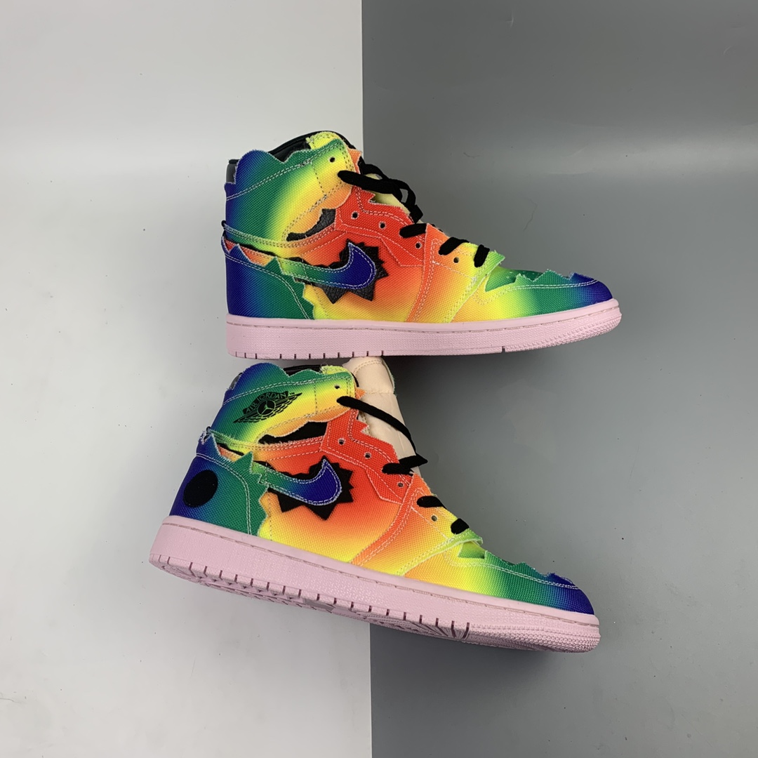 300 J Balvin x Nk Air Jordan 1 Retro High OG”Multi-Color ”AJ1代经典复古经典高帮百搭文化篮球鞋“ 渐变彩虹扎染”DC3481-900