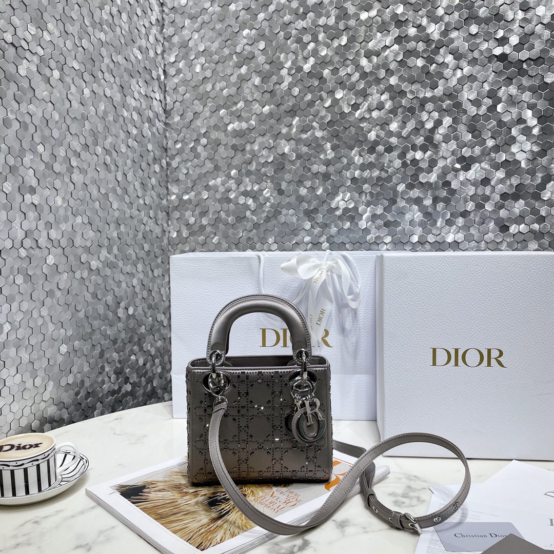 Dior Bags Handbags Black Gold Embroidery Lady Mini