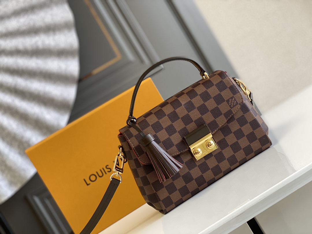 Louis Vuitton LV Croisette Bags Handbags Gold Damier Ebene Canvas Cowhide Casual