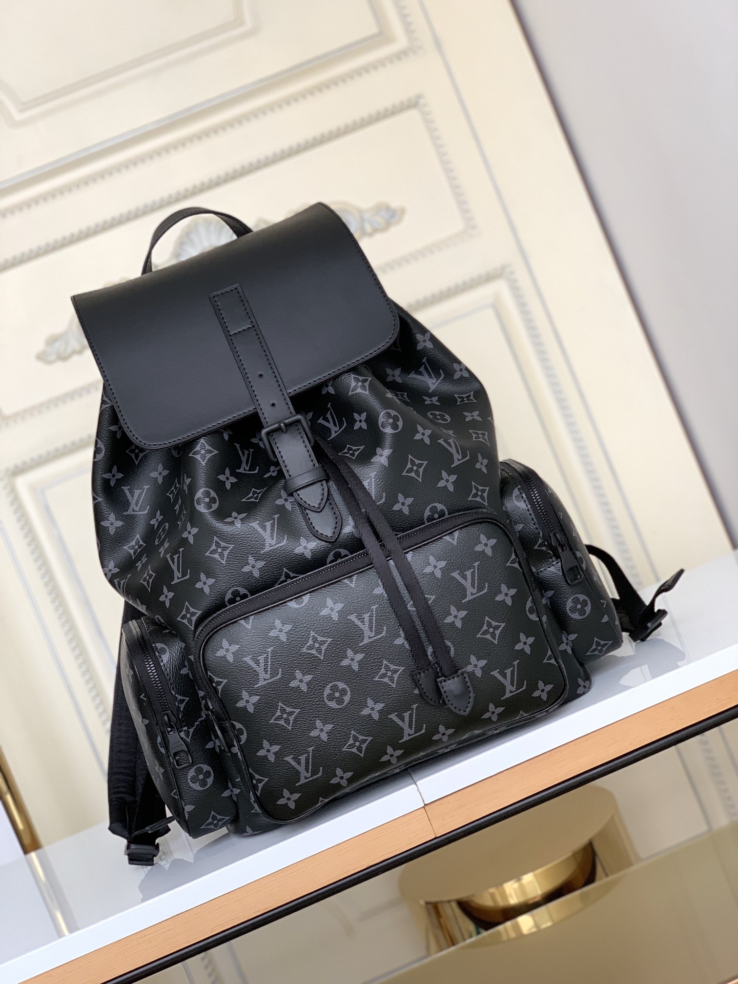 Louis Vuitton Bags Backpack Black Gold Monogram Canvas Cowhide Chains M45538