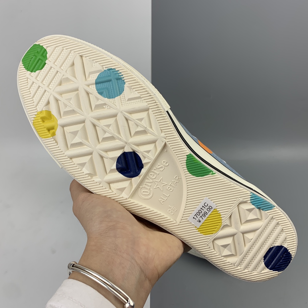 140 Golf Le Fleur x Converse Chuck Taylor All Star 1970 High”Polka Dot”复古三星标高帮运动硫化板鞋“牛仔蓝彩波点”170011C