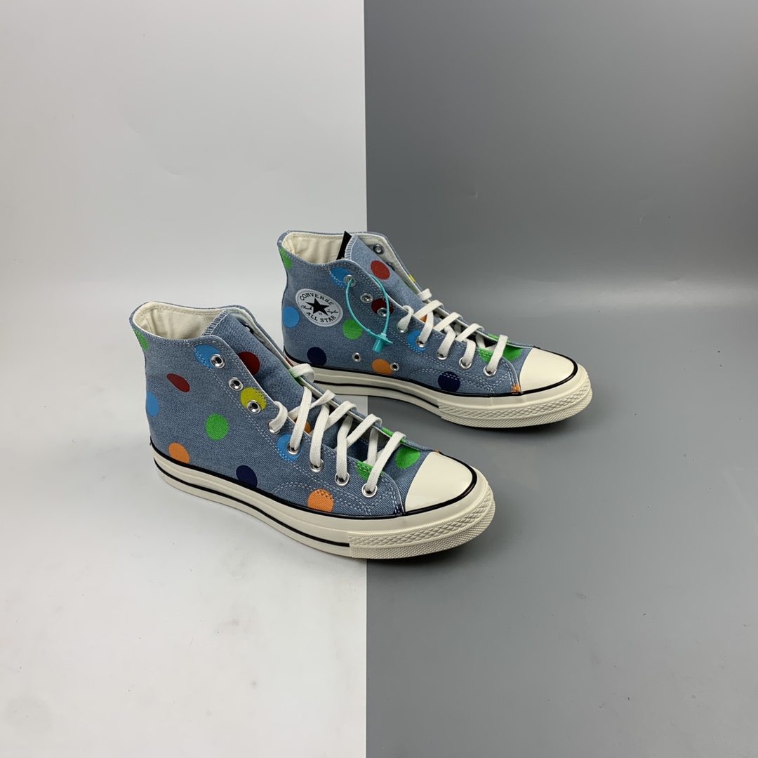140 Golf Le Fleur x Converse Chuck Taylor All Star 1970 High”Polka Dot”复古三星标高帮运动硫化板鞋“牛仔蓝彩波点”170011C