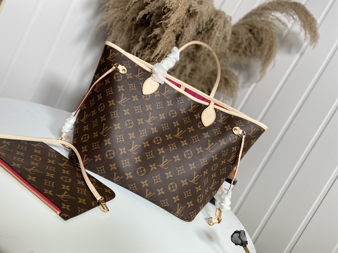 Louis Vuitton LV Neverfull Bags Handbags Apricot Color Red Canvas Fabric Vintage M41178