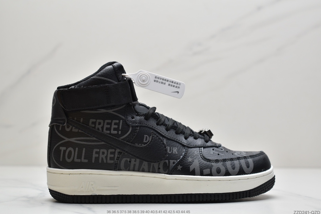240 公司级 耐克Nike Air Force 1 '07 Premium ”Toll Free”黑色高帮 CU1414-001