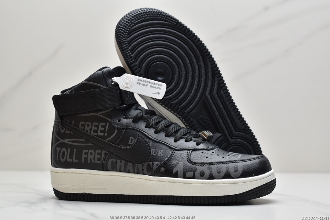 240 公司级 耐克Nike Air Force 1 '07 Premium ”Toll Free”黑色高帮 CU1414-001