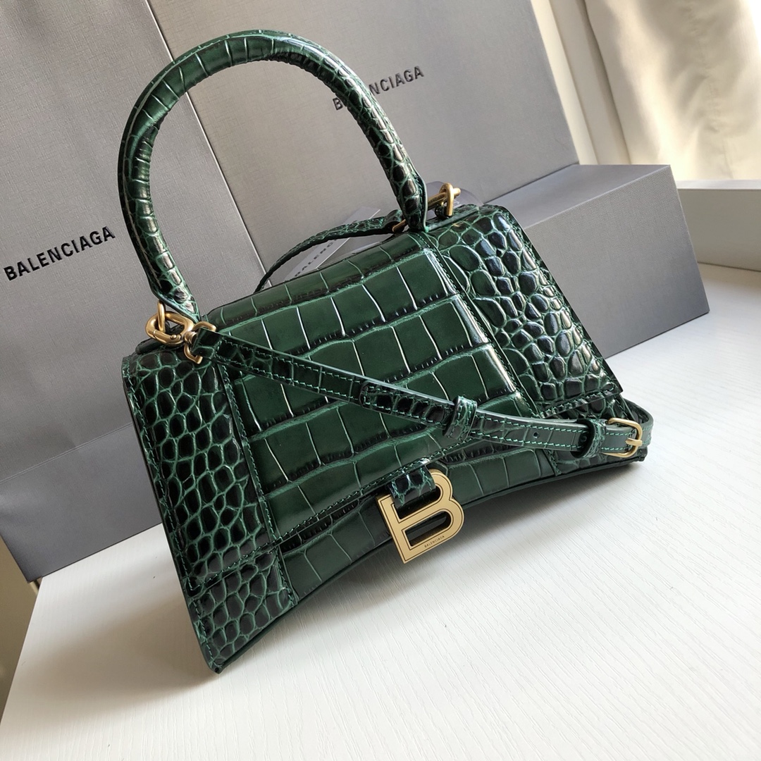 Balenciaga Hourglass XS Green CrocEmbossed Leather Handbag  Luxenmore