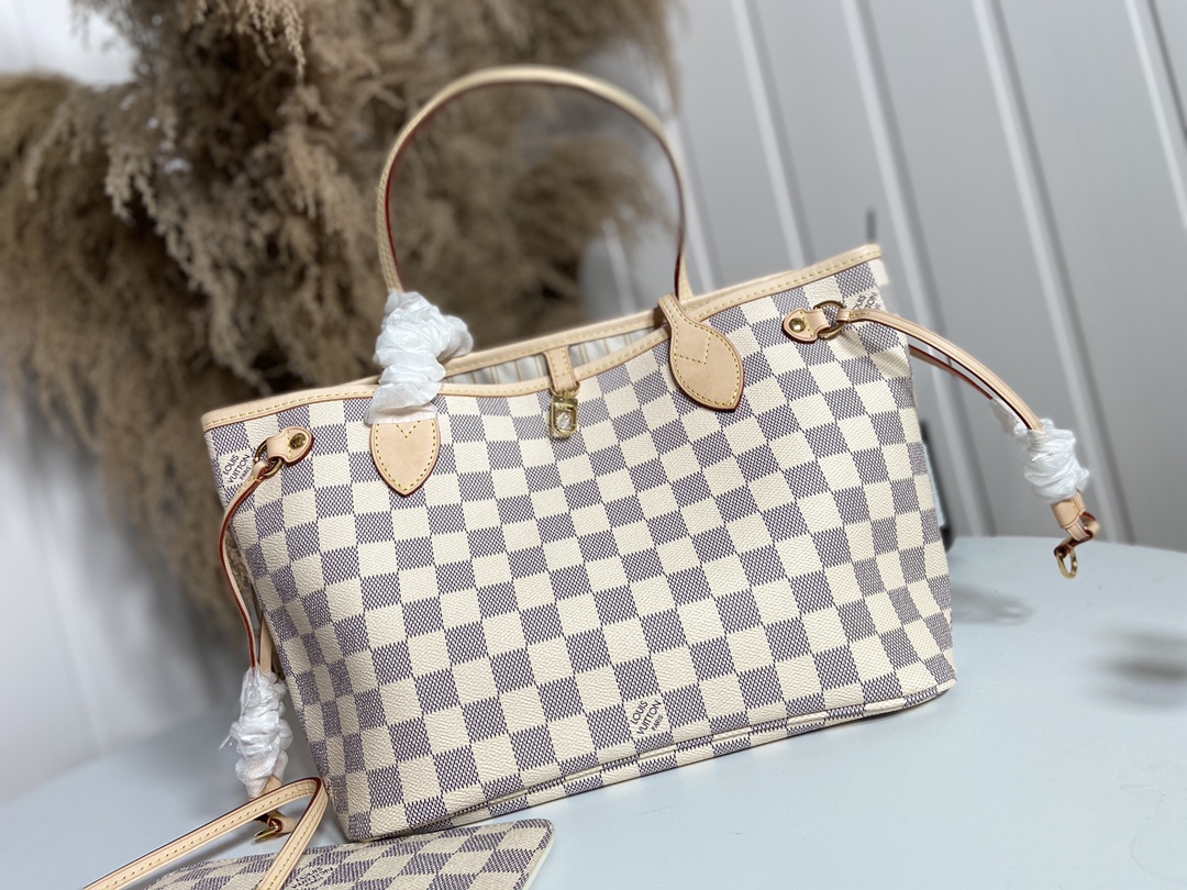 Louis Vuitton LV Neverfull Online
 Handbags Tote Bags Apricot Color Red White Damier Azur N41245