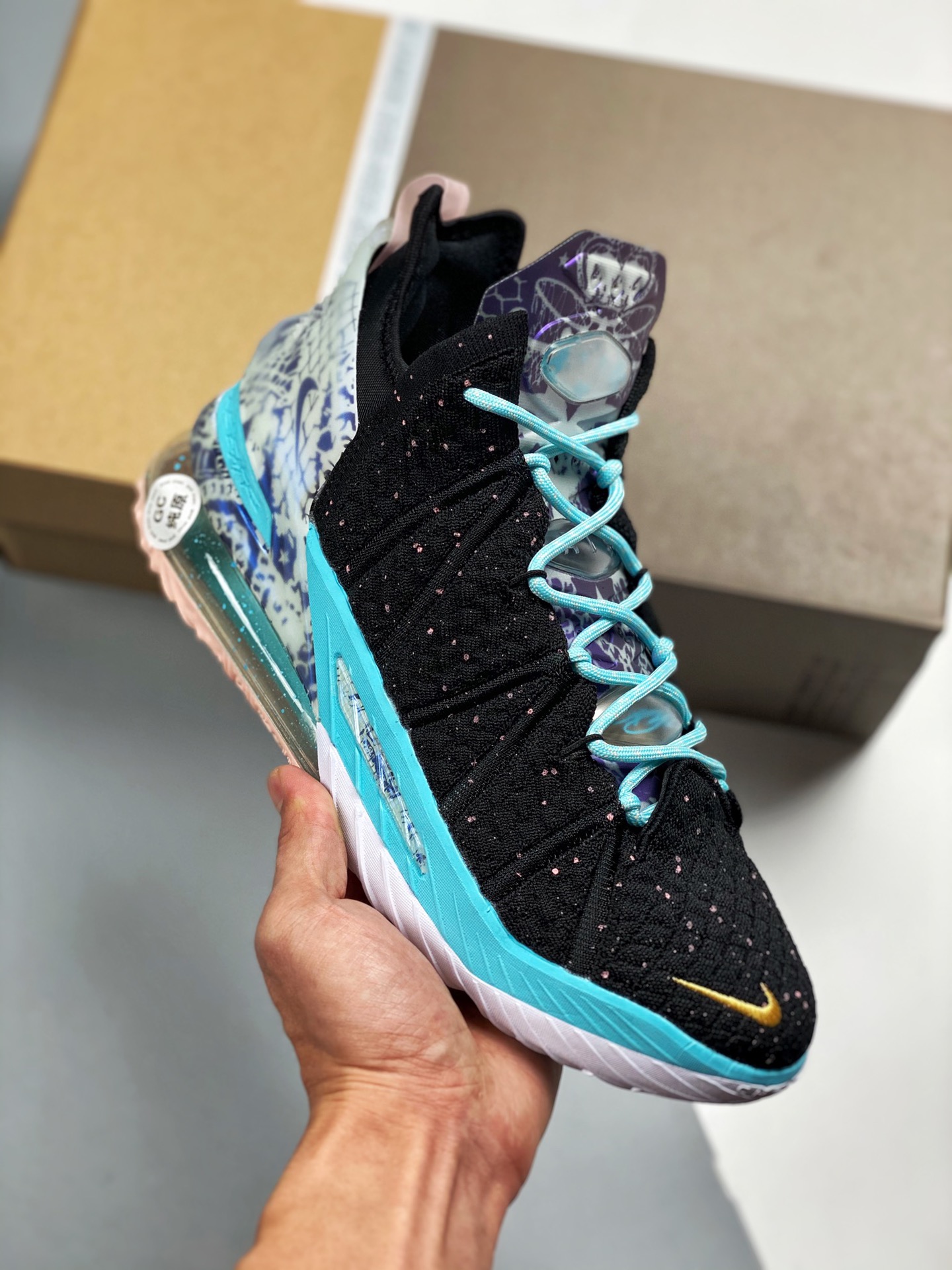 NK LeBron 18, tejido negro-púrpura, puro original de fábrica grande, botas de campeonato de James, amortiguación Air MA…