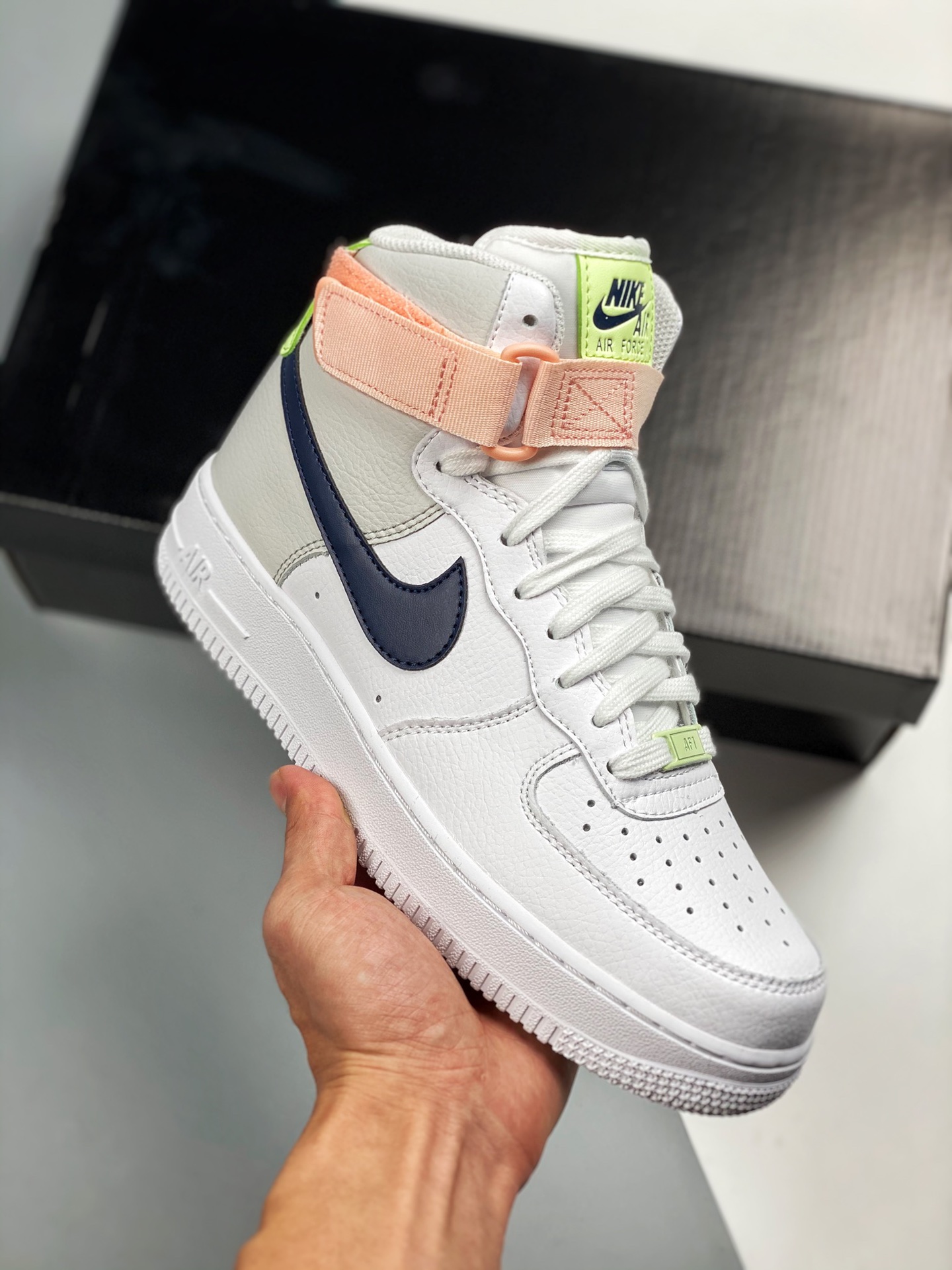 Nike Air Force 1 High blanco, rosa y azul, caramelo 🍬, horma y plantilla originales, creando el estilo auténtico de Ai…