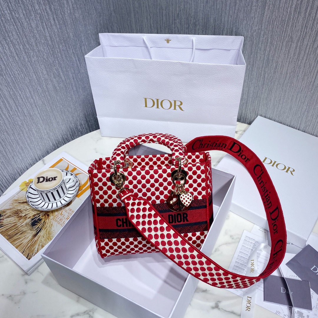 Dior Bags Handbags Gold Red Embroidery Lady