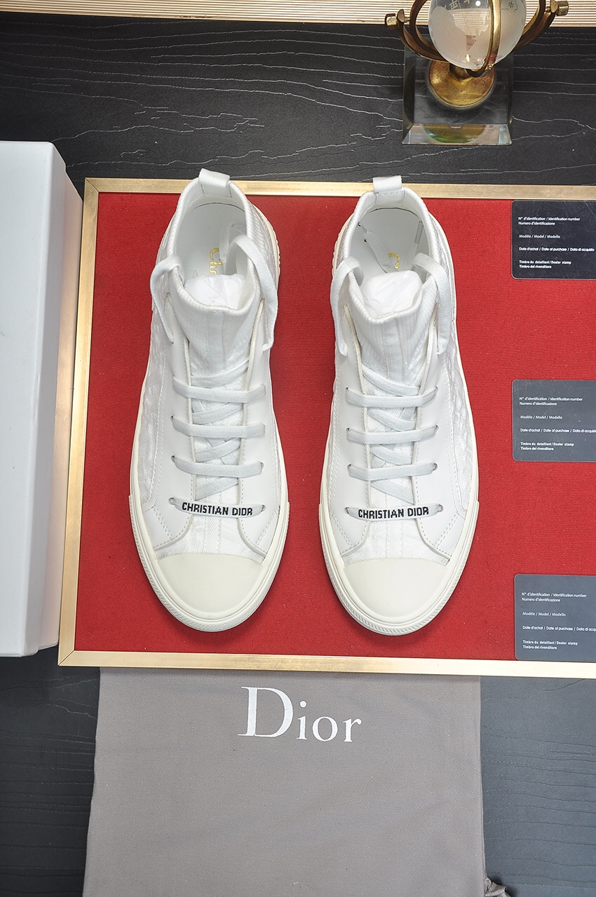 Dior Casual Shoes White Embroidery Unisex Women Men Cotton Cowhide Rubber Sheepskin Casual