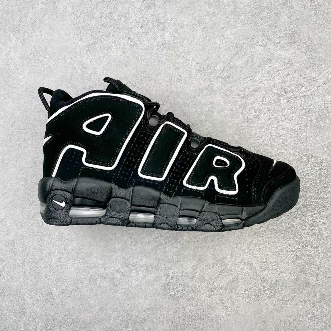 H5 原装 NK Air More Uptempo ’96 OG 皮蓬大AIR 黑白配色 414962-002 以流行于街头的涂鸦文化为设计灵感，整体的设计风格夸张而充满魅力，厚实而充满质感的皮质鞋面两侧印刻了一对巨大的字母“AIR”，独特炫酷的外观惊艳无比