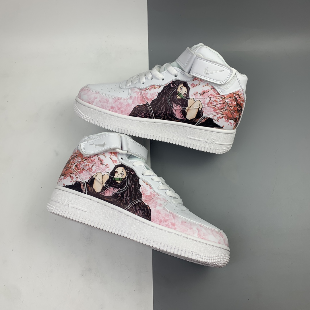220 创意ID二次元定制 樱花少女x Nk Air Force 1 '07 Mid 空军一号经典中帮百搭休闲运动板鞋 AQ8020-601