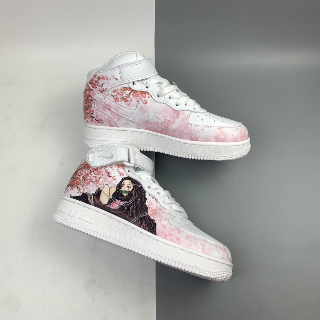 220 创意ID二次元定制 樱花少女x Nk Air Force 1 '07 Mid 空军一号经典中帮百搭休闲运动板鞋 AQ8020-601
