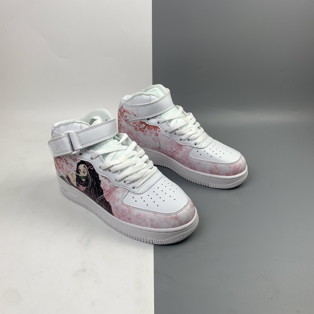 220 创意ID二次元定制 樱花少女x Nk Air Force 1 '07 Mid 空军一号经典中帮百搭休闲运动板鞋 AQ8020-601