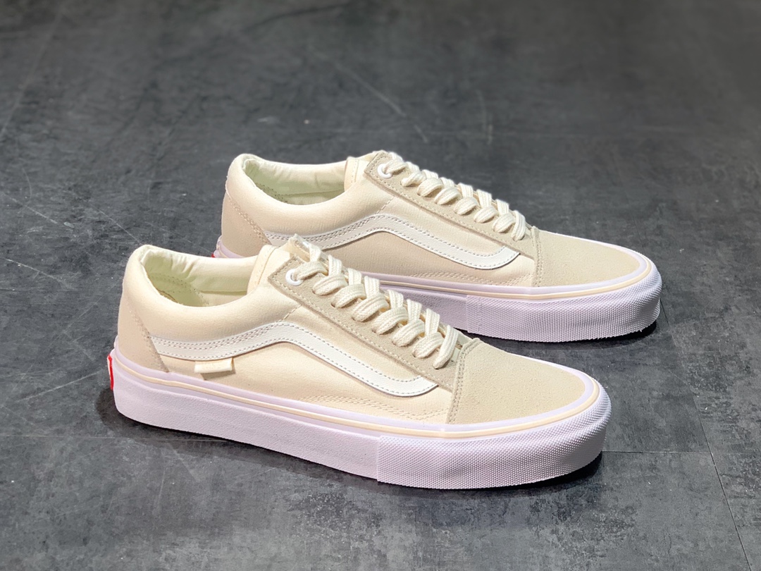 130 Vans Old Skool 复古米白  反毛皮拼接 帆布休闲硫化鞋