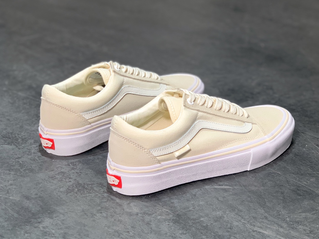 130 Vans Old Skool 复古米白  反毛皮拼接 帆布休闲硫化鞋