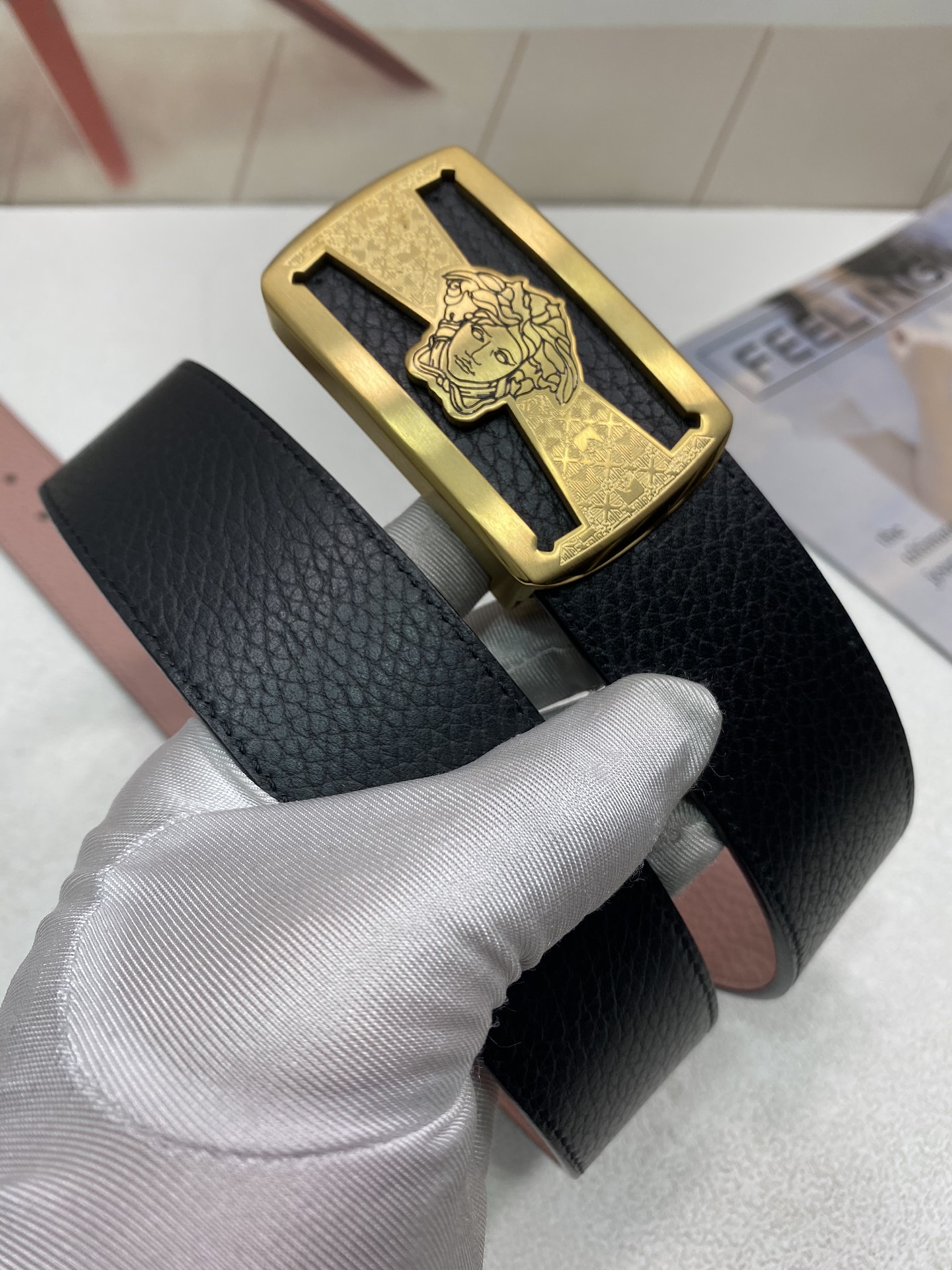 [Versace Belts]Versace: Original original double-sided first layer cowhide lyc