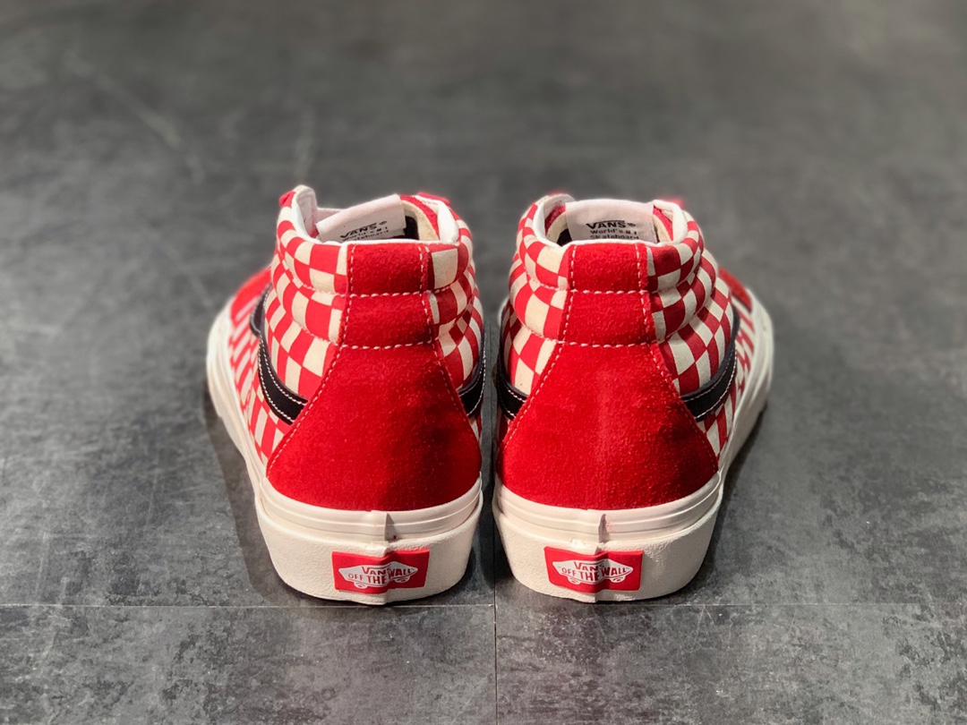 160 Vans SK8-Mid 酒红中帮棋盘格硫化板鞋