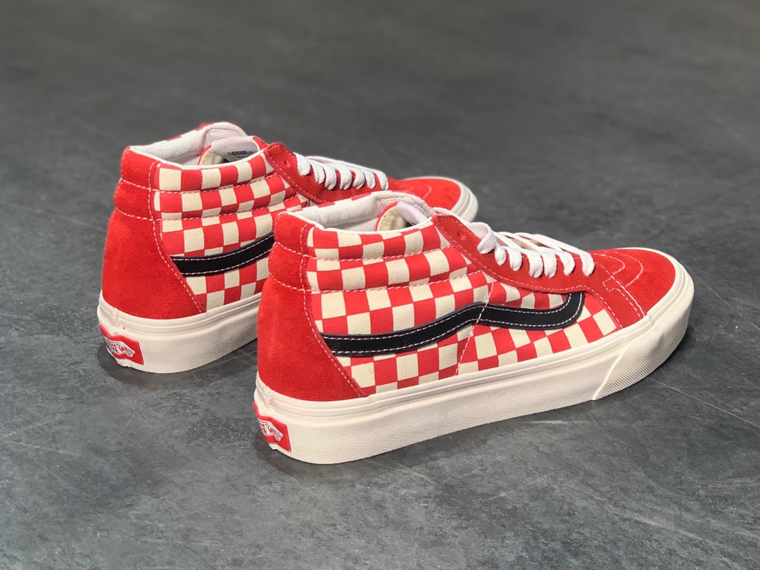 160 Vans SK8-Mid 酒红中帮棋盘格硫化板鞋